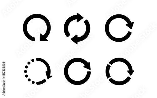 Circular arrow icon set: minimalist black refresh symbols for web and app design