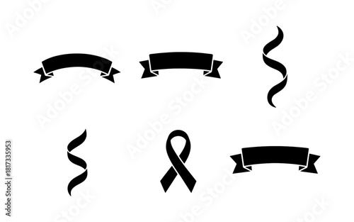 Set of black banner and ribbon silhouettes for design projects
