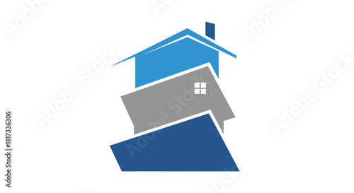 Abstract Geometric Design Of Upscale Blue And Gray Home Building Architecture