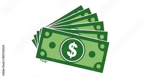 A stack of green dollar bills isolated on white background, representing wealth, finance, and economic prosperity