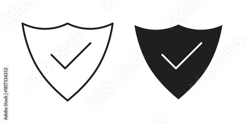 Shield check mark icons, vector symbols. filled flat sign
