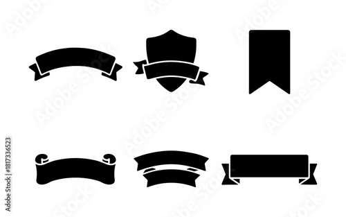 Elegant vintage banners and shields set in black silhouette style