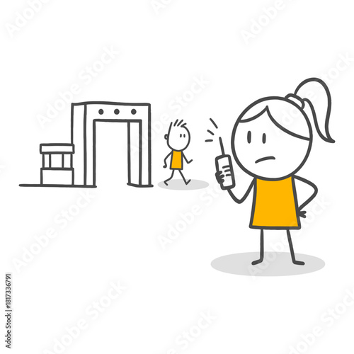 Surprise and Tension While Dealing with a Phone at the Security Checkpoint.