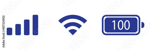 Status bar icon. Phone bar status Icons which includes Cellullar, battery and wi-fi signal strength. Signal strength wifi and battery icons technology. Battery, WiFi, and mobile network icon vector.