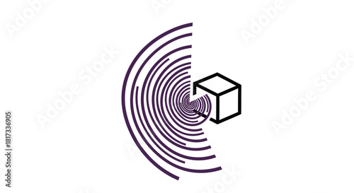 Abstract Geometric Design with Circular Patterns and a Cubic Element in Graphic Form