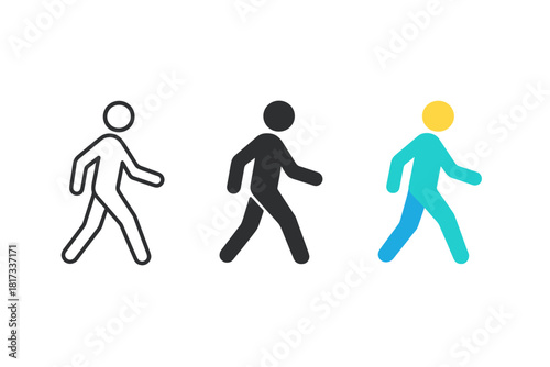 Minimalist Walking Icons. Minimalist walking pedestrian icon: three identical walking person silhouettes in a row, first in line