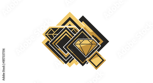 Abstract Geometric Diamond Design in Gold and Black on White Background For Modern Design
