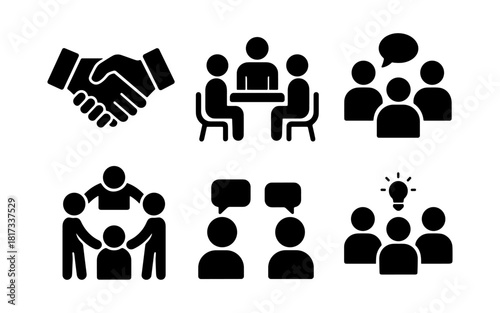 Silhouette icons of business meetings and teamwork concepts