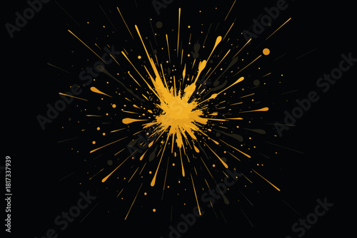 Gold Particle Explosion. Modern abstract explosion of gold and black vector illustration particles against a sleek black