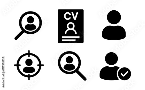 User profile and recruitment icons: flat style jobs and hr symbols for design