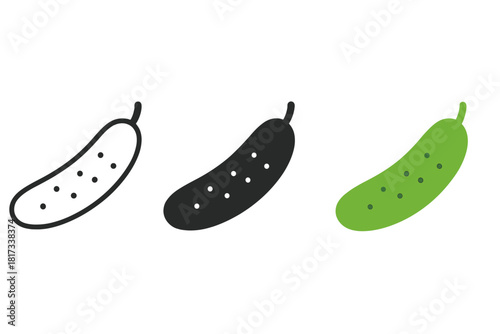 Minimalist Cucumber Icons. Minimalist cucumber vegetable icon: three identical cucumbers in side view with small dots in a row,