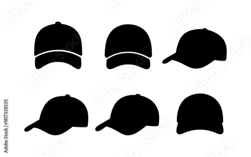 Silhouette set of baseball caps in various angles for fashion design