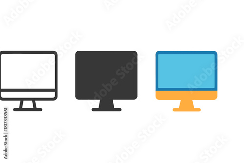 Minimalist Monitor Trio. Minimalist monitor office icon: three identical flat computer monitors in a row, first in line style with