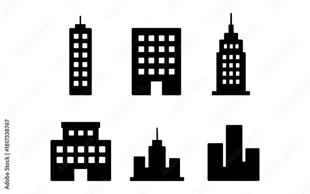 Fototapeta premium Minimalist building silhouettes set for urban design projects