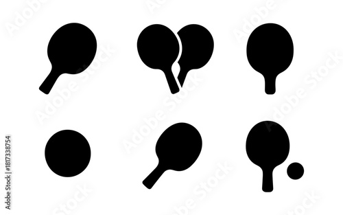 Silhouette table tennis racket and ball icons collection for sports designs