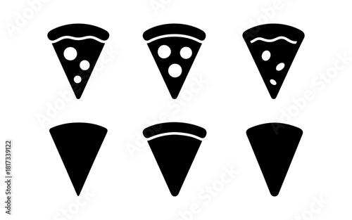 Silhouette pizza slice icons in minimalist and classic styles