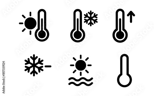Weather icons set featuring thermometer with sun and snowflake symbols in simple design