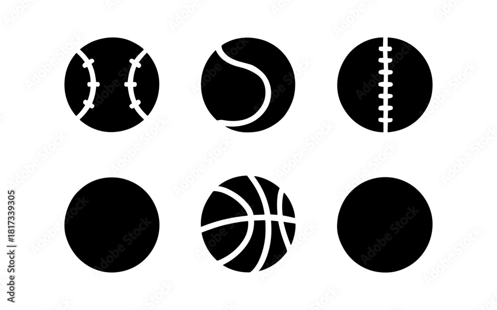Obraz premium Minimalist sports ball silhouettes: baseball, tennis, football, basketball