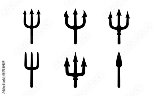 Set of different trident silhouettes in black on white background