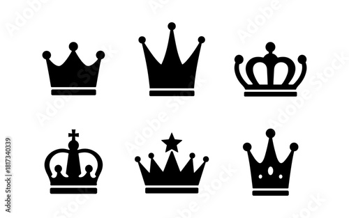 Variety of crown silhouettes in black set on white background
