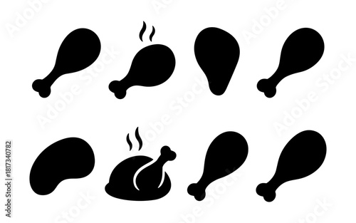 Silhouette icons of chicken drumsticks and roast