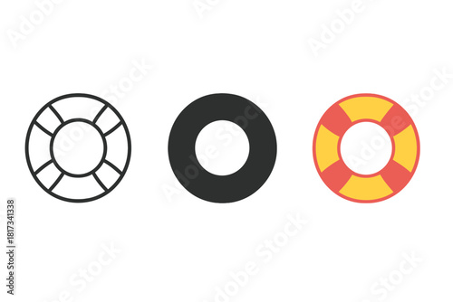 Minimalist Swimming Rings. Minimalist swimming ring icon: three identical inflatable rings in circular shape in a row, first in