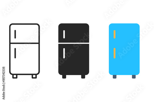 Minimalist Fridge Icons. Minimalist refrigerator kitchen icon: three identical fridges with two doors in a row, first in line