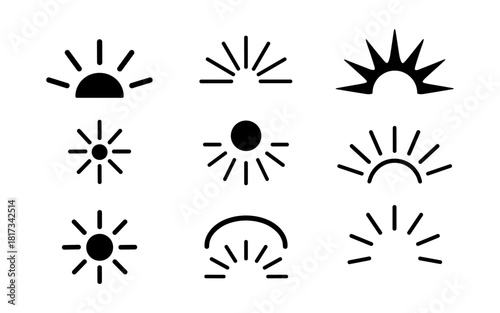 Minimalist sun icons set featuring rising and setting sun designs