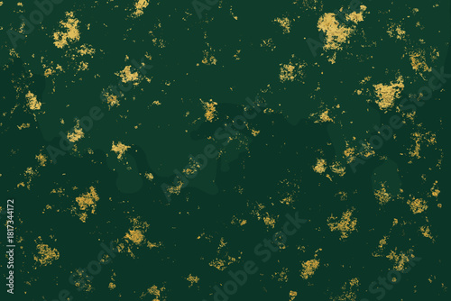 Luxurious Green Gold. Rustic vector illustration background with gold foil accents scattered across a deep green surface,