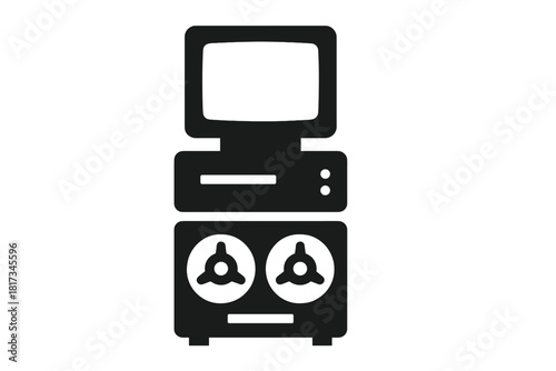 Tech Components Display. er, Power Unit, Tape Drive No text, No labels, isolated transparent background, Solid style