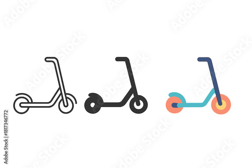 Minimalist Scooter Icons. Minimalist scooter city transport icon: three identical scooters in side view in a row, first in line
