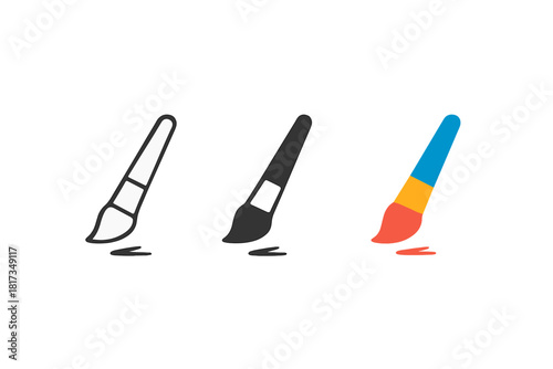 Minimalist Paintbrush Styles. Minimalist painting hobby icon: three identical paintbrushes with small strokes in a row, first in