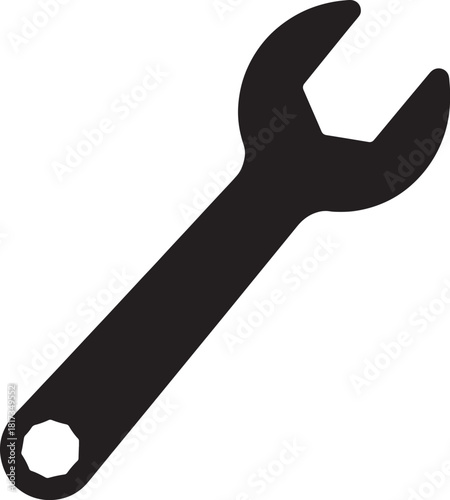 Black open end wrench tool silhouette on white background spanner metal