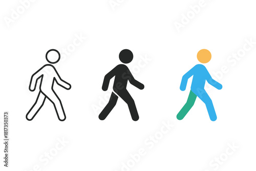 Minimalist Walking Icons. Minimalist walking pedestrian icon: three identical walking person silhouettes in a row, first in line