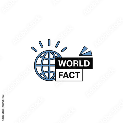 Illustration of a globe with light rays and a world fact text box on a white background