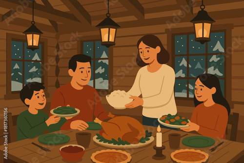 Holiday through vector rustic glistening food serving illustration hanging feast soft wooden