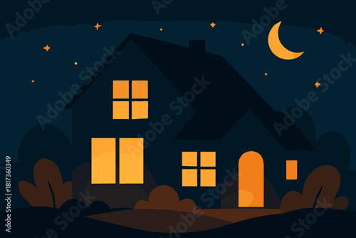 Safety cozy nighttime layout tones abstract vector warm illustration home glowing symbolizing