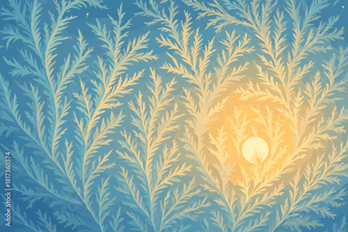 Sunrise texture catching geometry ice winter illustration golden frosty light vector windowpane