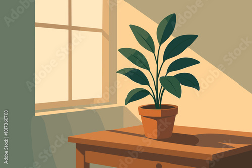 Scene shadow plant calm balance light illustration morning mood beside peaceful vector