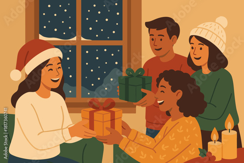 Gift atmosphere illustration creating holiday candles snow gratitude exchange exchanging vector glow