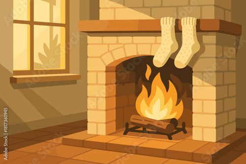 Holiday socks vector cozy home reflections illustration morning quiet flame hearth wool