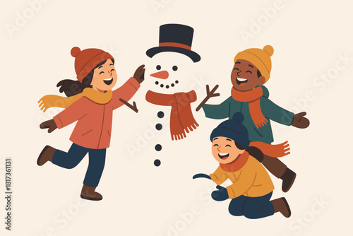 Background capturing snowman bright white children joy under s vector illustration building