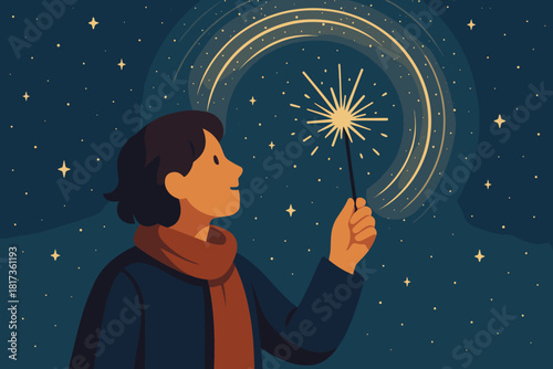 Forming light holding new illustration vector year radiance emotion beginnings person sparkle