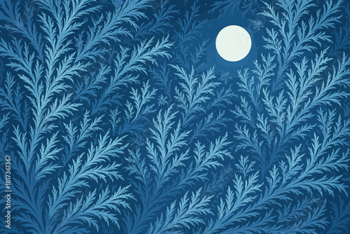 Window covered intricate natural vector shining illustration forming frosty frost moonlit art