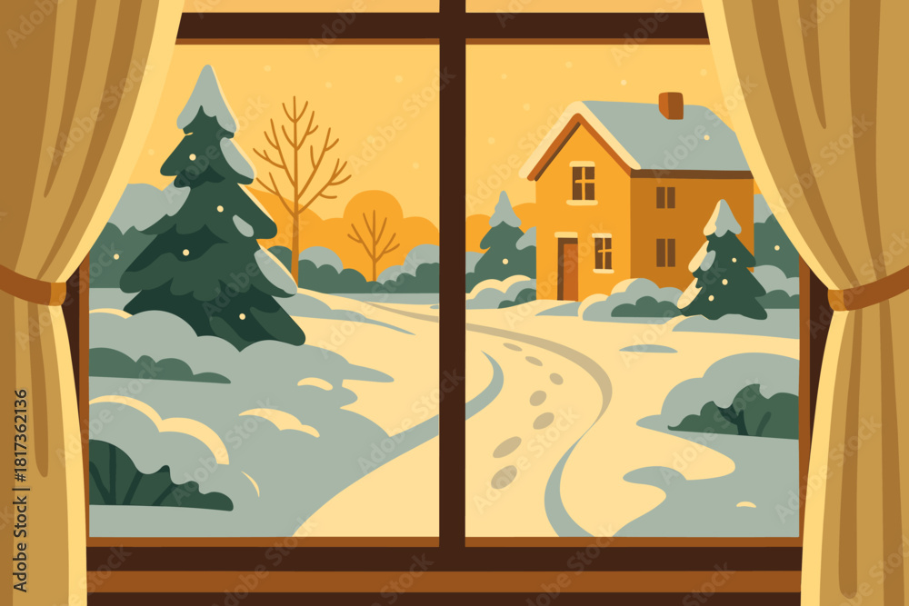 Obraz premium Hinting golden vector joyful from holiday path snowy morning celebration new illustration