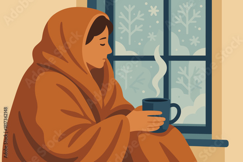 Illustration steam warm vector soft harmony rising tones window winter cozy refuge