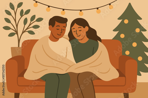 Under shared illustration behind expressed cozy evening unity gathering holiday sofa vector
