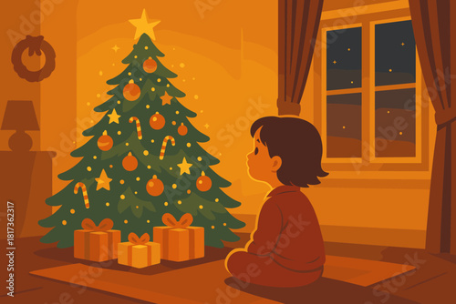 Bathed magic ornaments tree glowing illustration golden festive wonder covered vector light