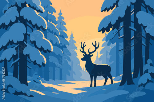 Reindeer vector deep trees winter stillness enhancing serenade among standing warm illustration