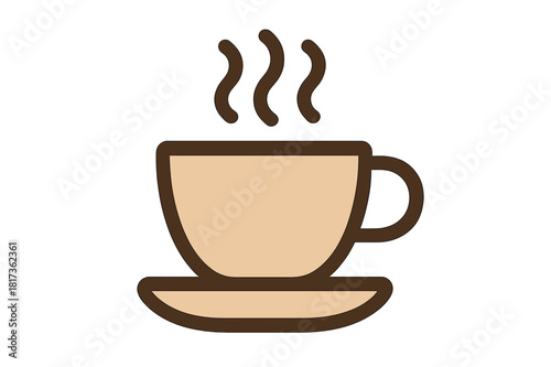 Steaming cup of hot coffee or tea resting on a matching saucer in minimalist style